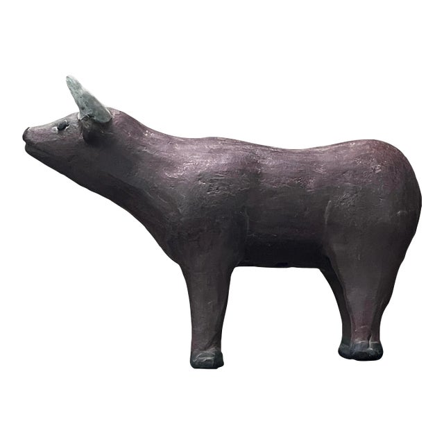 Vintage Mexican Polychrome Ceramic Bull Sculpture For Sale