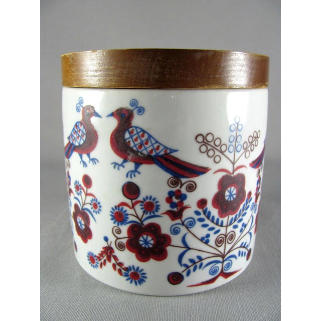 1966 Hand Painted German Folk Art Lidded Vanity Jar For Sale - Image 4 of 11