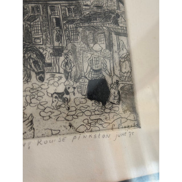 Printmaking Materials Original Signed Etching Art by Rouse Pinkston, 1975 European Street Scene, Custom Black Wood Framed For Sale - Image 7 of 11