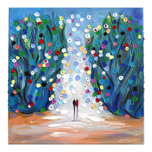 Secret Date - Original Figurative Textured Impasto Oil Painting on Canvas by Ekaterina Ermilkina