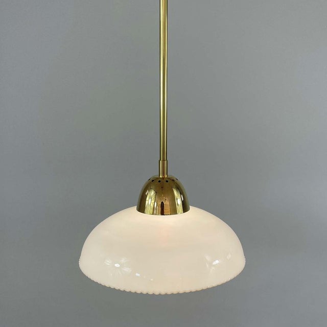 Art Deco White Opaline Glass and Brass Pendants, Sweden, 1940s, Set of 2 For Sale - Image 11 of 14