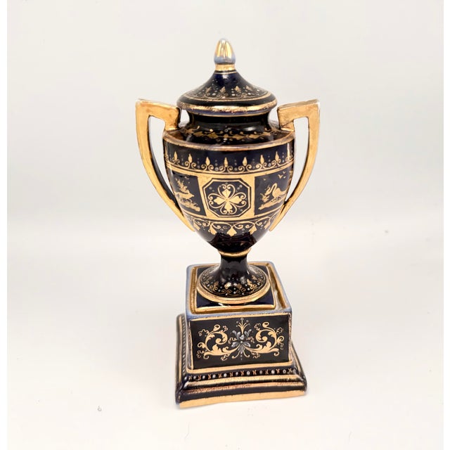 <h2>Antique French Cobalt Blue & Gold Porcelain Urn</h2> <p><strong>Statement neoclassical porcelain urn</strong> in rich...