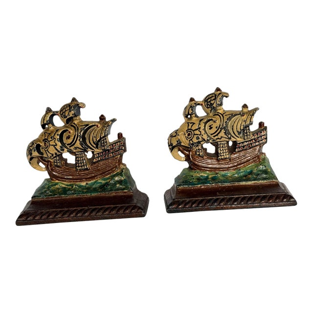 Hubley Cast Iron Spanish Galleon Bookends For Sale
