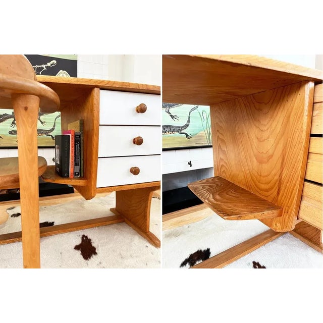 Wood Vintage Pine Writing Desk in the style of Guillerme & Chambron, 1980s For Sale - Image 7 of 12