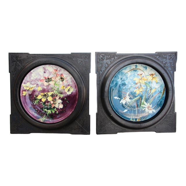 Framed Plates by Jérôme Massier for Vallauris, Set of 2 For Sale