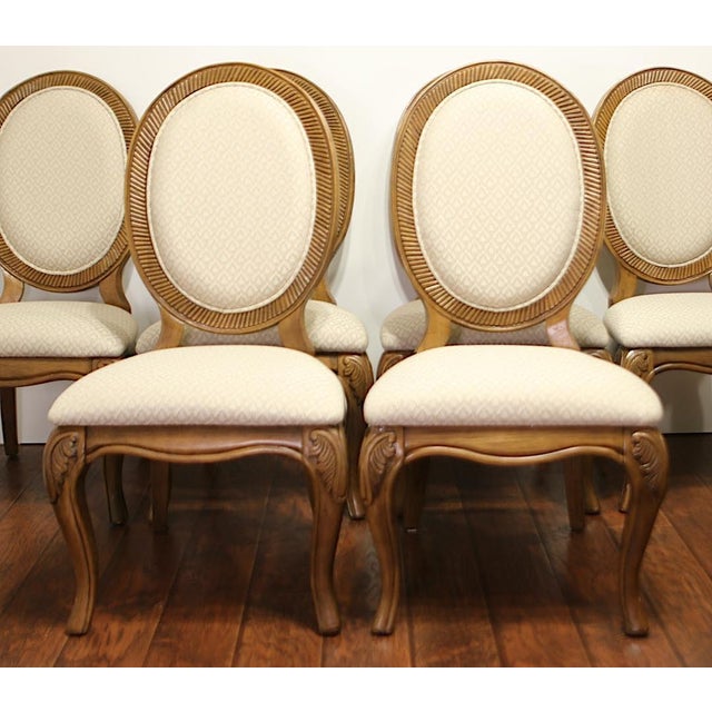 Carved Upholstered Cream Dining Chairs by Southern a.r.t Furniture