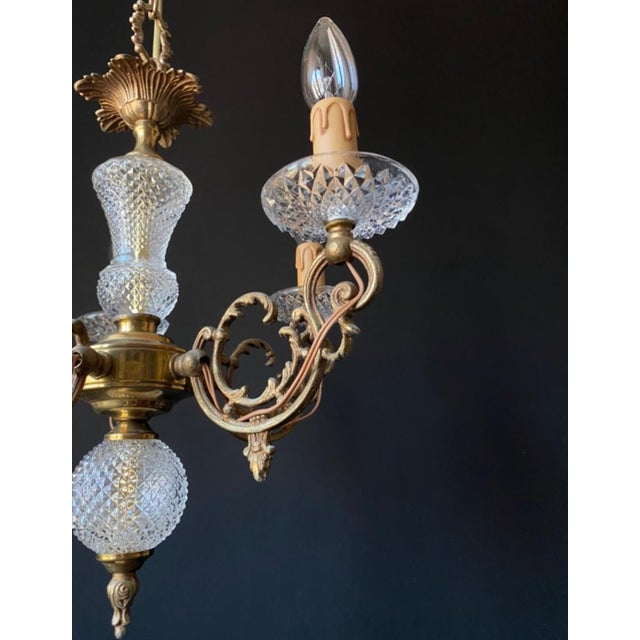 Vintage French Chandelier in Brass and Glass, 1960s For Sale - Image 9 of 16