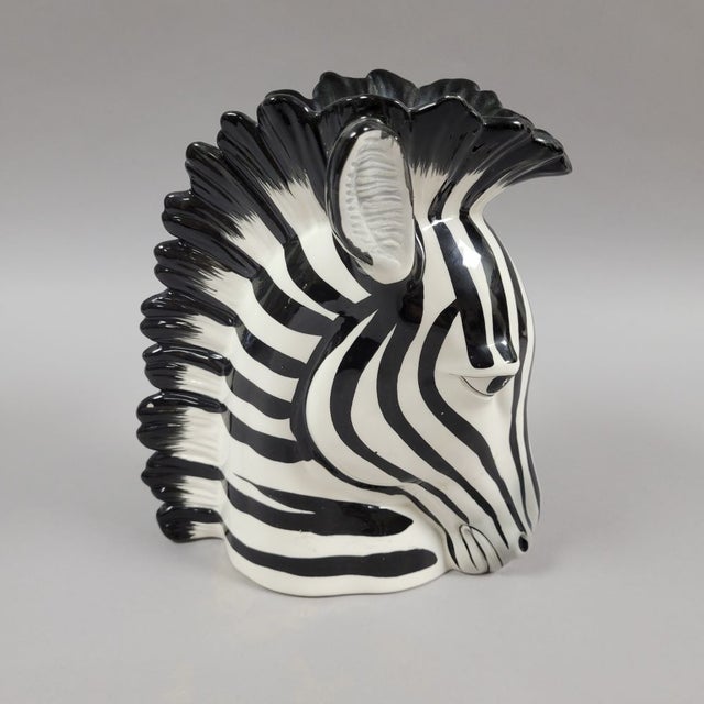 Figurative Vintage Fitz and Floyd Zebra Head Vase Planter For Sale - Image 3 of 10