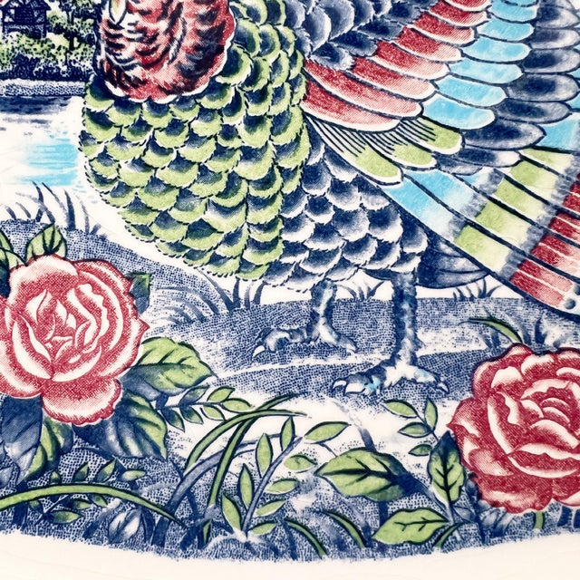 French Country Large Vintage Turkey Transferware Thanksgiving Serving Platter With Fruit Border For Sale - Image 3 of 8