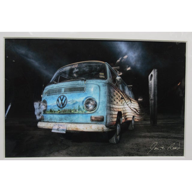 A striking limited-edition work by Texas photographic artist Jamie Rood, titled “VW Bus Baby Blue – Travel Spirit.”...