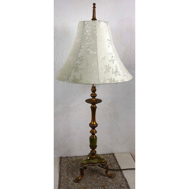Antique Brass and Onyx Table Lamp with Fabric Shade from Unbekannt, 1930s For Sale - Image 13 of 13