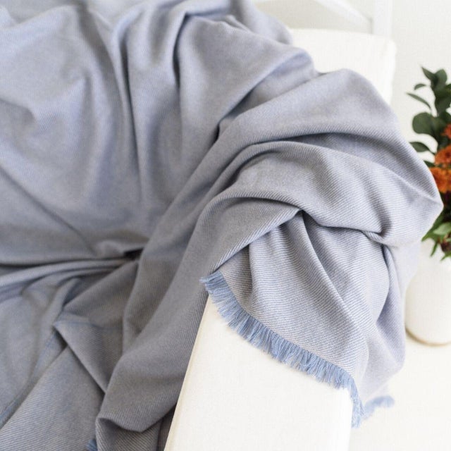 Contemporary Boro Blue Soft Handwoven Merino Throw For Sale - Image 3 of 6