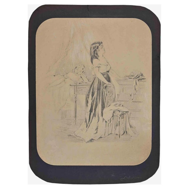 Alfred Grevin, Little Women, Pencil Drawing, Late 19th Century For Sale