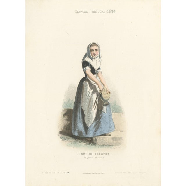 After Laurent, Woman from Felanitx, Majorca, Hand-Colored Lithograph, 1845 For Sale
