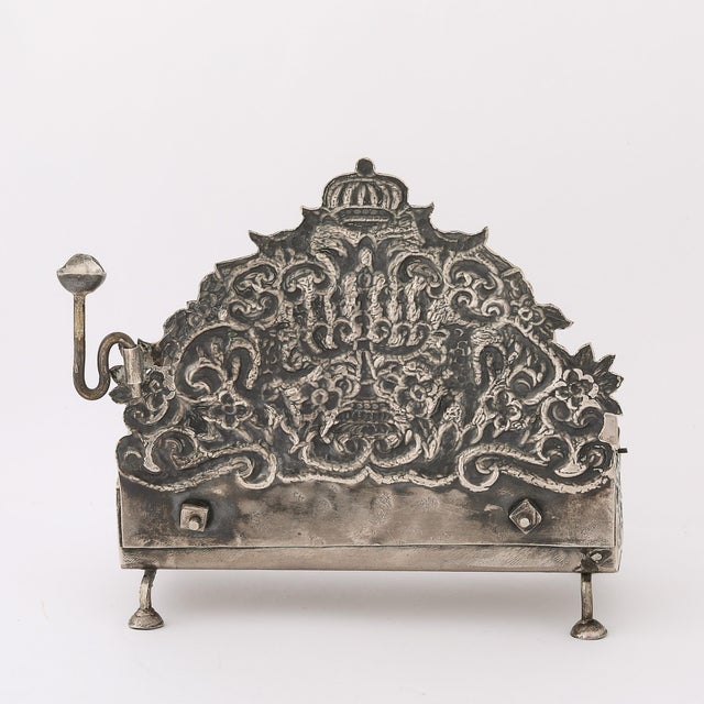 Baroque 19th Century Hand-Worked Repoussé Sterling Oil Lamp Footed Menorah For Sale - Image 12 of 18