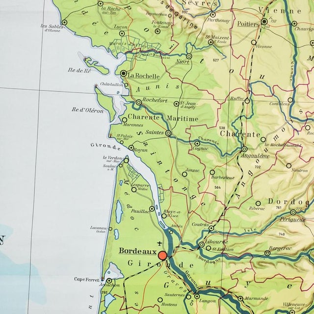 Fabulous extra large scarce geographical school map of France. The map is on canvas backed paper made by the renowned...