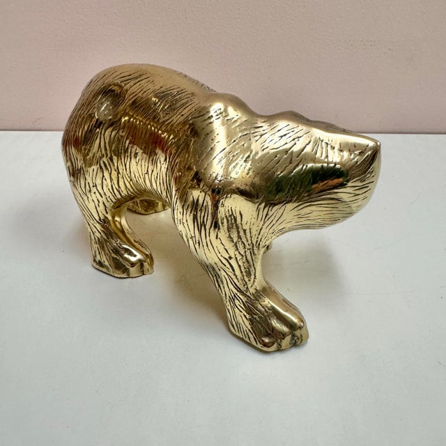 1970s Vintage Solid Brass Bear Statue For Sale - Image 5 of 8