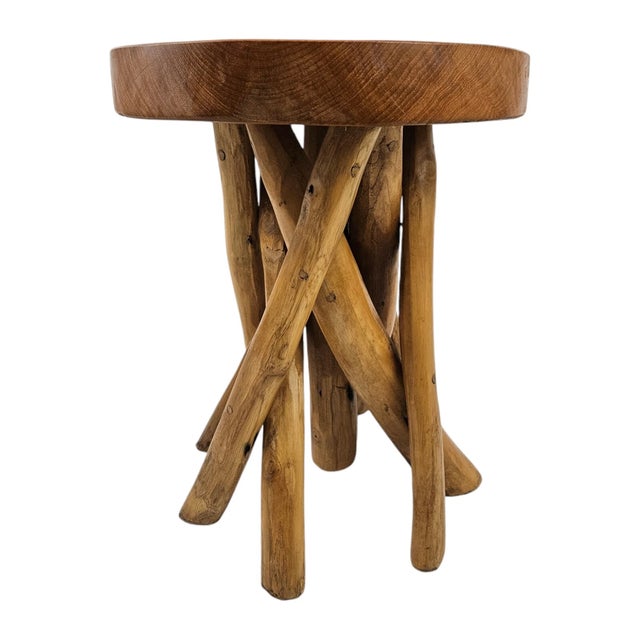 Goldenrod Vintage Rustic Tree Branch Stump Wood Side Table For Sale - Image 8 of 8