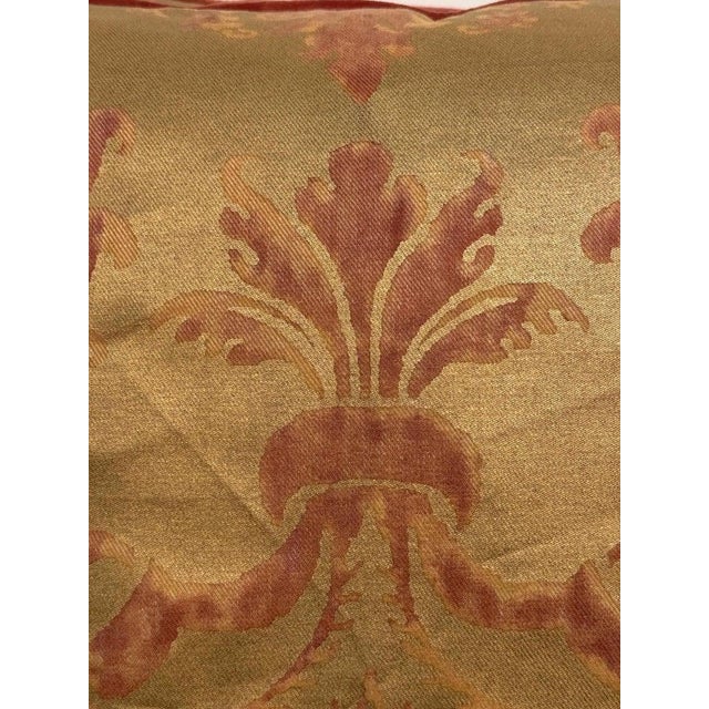 Baroque Custom Mariano Fortuny Pillows in Antique Gold & Coral Damask For Sale - Image 3 of 16