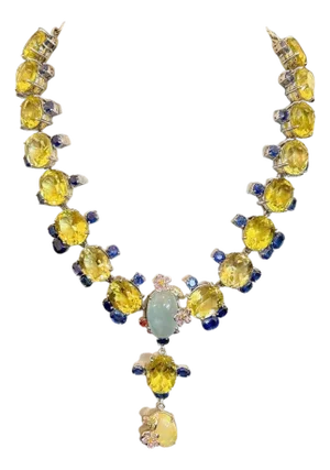 Bochic Capri Vintage 18K Gold & Silver Necklace, 74ct Multi Gemstones