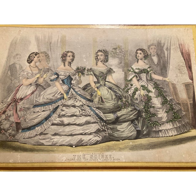 1860s Titled "The Soiree," Likely Featured in Godey's Lady's Book. Print Was Engraved by the New York-Based Firm Capewell & Kimmel Fashion Era:1860 For Sale - Image 10 of 12
