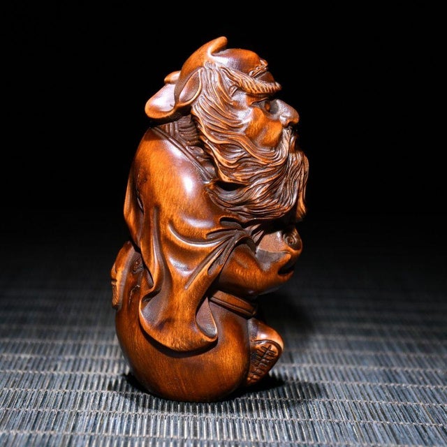Chinese Boxwood Carved Zhong Kui Wood Figurine For Sale - Image 9 of 9