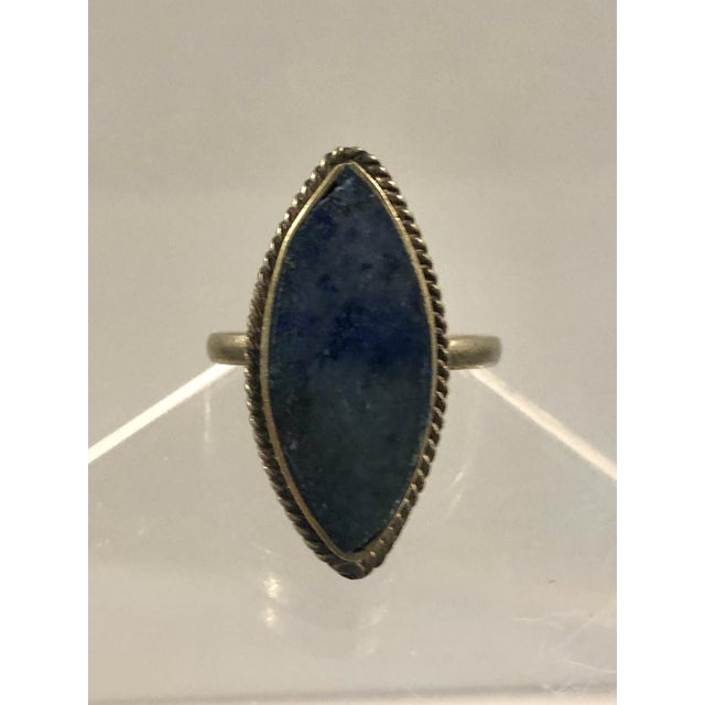 Vintage Afghan Marquise Lapis Lazulli Silver Ring (Size 7.5) For Sale - Image 10 of 12