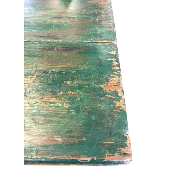 19th Century Primitive Green Painted Farm Table For Sale - Image 9 of 12