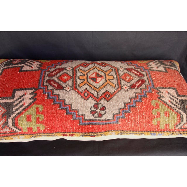 Handmade Authentic Turkish Throw Rug Pillw With Red&Green Color -17'' X 36'' For Sale - Image 15 of 15