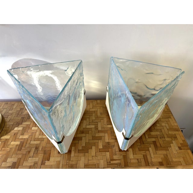 Pair of Triangle Lamps Opalescent Murano Glass by Leucos, Italy, 1980s For Sale - Image 12 of 12