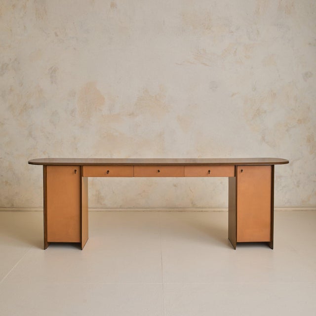 Brown Italian ‘Artona’ Wood + Leather Console by Afra & Tobia Scarpa for Maxalto, 1975 For Sale - Image 8 of 12