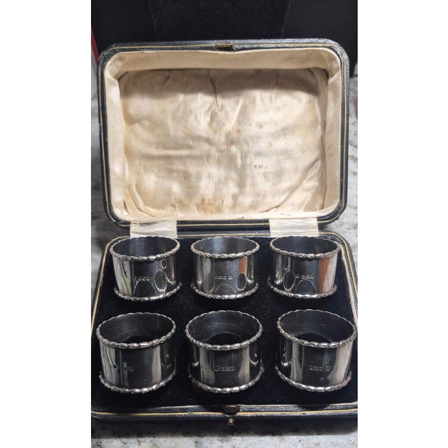 1900 - 1909 Antique Sterling Silver Napkin Rings Set of Six ~ English Sterling 1903 Haulmarked For Sale - Image 5 of 7