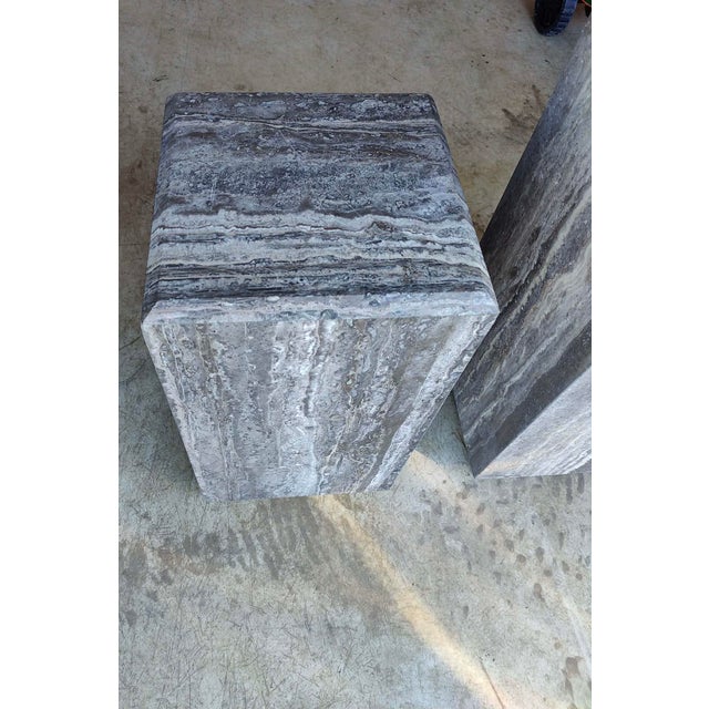Brown Stunning Pair of Travertine Pedestals For Sale - Image 8 of 12