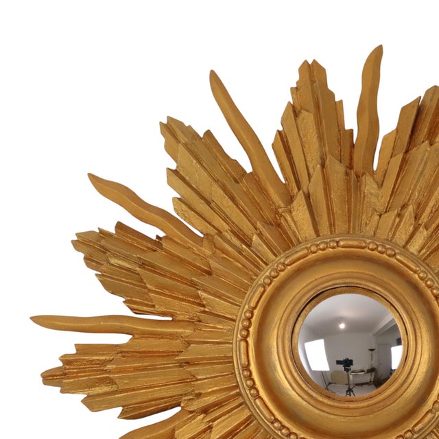 Mid-Century Modern Vintage Convex Sunburst Mirror in Gilt Wood, 1950s For Sale - Image 3 of 17