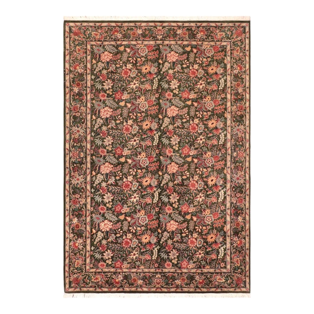 Elegant Floral 1990's Pak-Persian Green/Gold Wool Rug - 6'0'' X 9'3'' For Sale