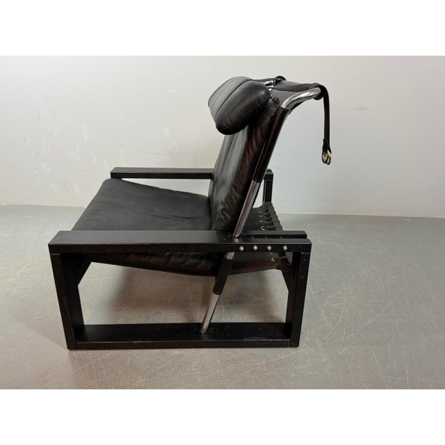Brutalist Black Leather Armchair with Black Wooden and Metal Chrome Frame by Sonja Wasseur, Netherlands, 1970s For Sale - Image 11 of 18