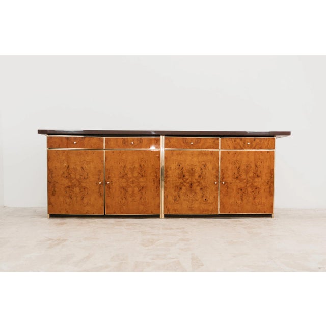 Vintage Modernist Sideboard Sideboard in Burl and Brass, 1970s For Sale - Image 4 of 12
