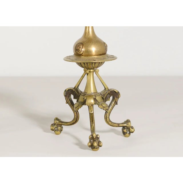 Art Nouveau Gothic Brass Candleholders, Set of 2 For Sale - Image 4 of 6