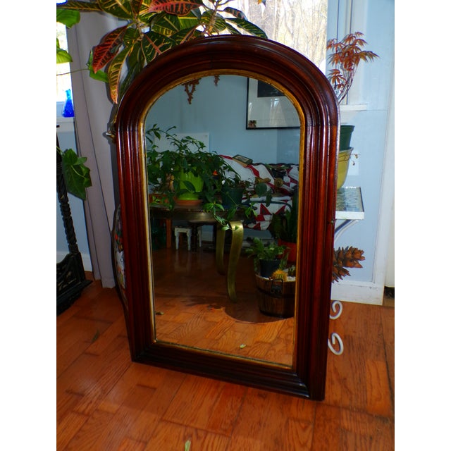 Large Antique Arched Top Deep Well Walnut Gold Gilt Hall Pier Mirror For Sale - Image 9 of 11