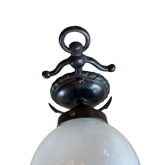 Nautical 1920’s Nautical Anchor Flushmount With Milkglass Globe Shade For Sale - Image 3 of 6