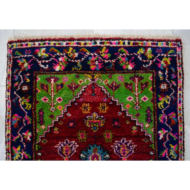 Vintage Hand-Knotted Turkish Rug Prayer Rug Ultra Soft Wool Rug Wall Decor Religious Tapestry 3x4 Ft Approx For Sale - Image 11 of 15