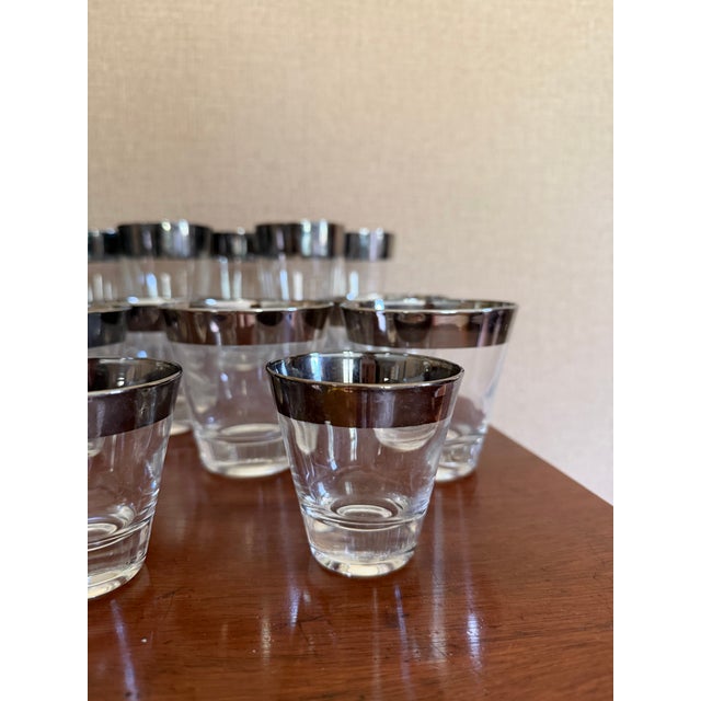 Silver 1960s Mid-Century Modern Dorothy Thorpe Silver Rimmed Bar Glasses - Set of 19 For Sale - Image 8 of 10
