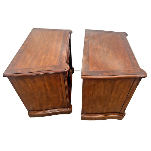 Wood 1980s Drexel Heritage Laureate Nightstands End Tables Double Door Cabinet, Drawer Pair For Sale - Image 7 of 13