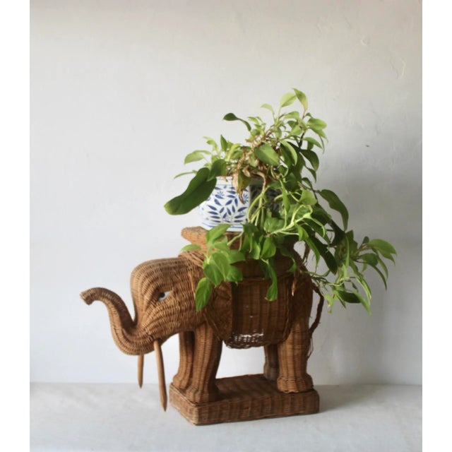 1970s Vivai Del Sud Style Wicker Elephant Side Table Stand Base For Sale - Image 13 of 14