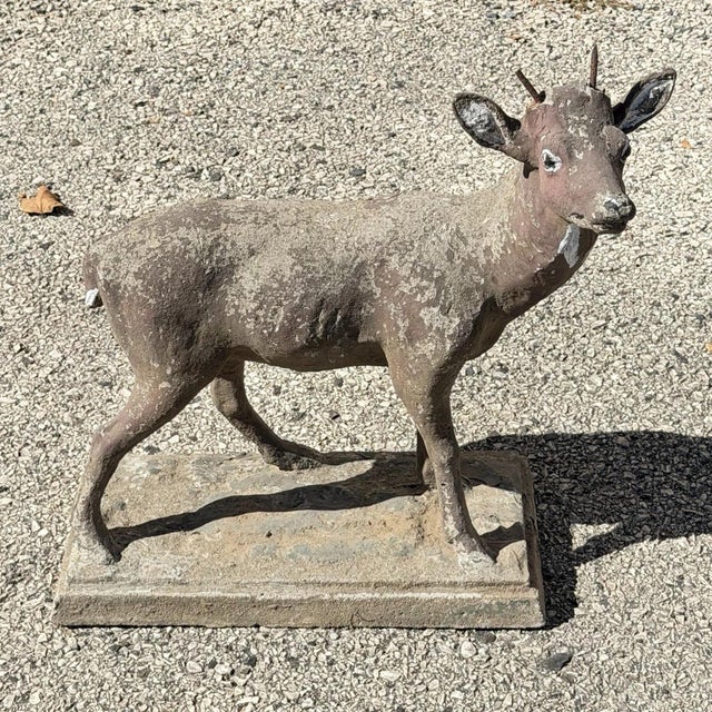 Vintage French Standing Deer Small 19" Cement Concrete Stone Garden Statue For Sale - Image 16 of 16