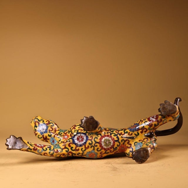 Gilt Bronze Cloisonné Enamel Leopard Figure in Stalking Pose For Sale - Image 9 of 10
