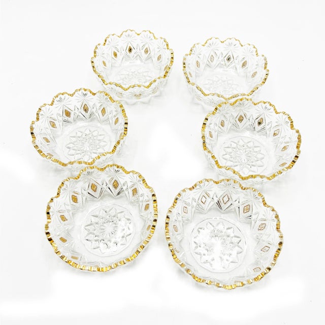 Add some glamour to your dining room or home with this vintage set of 6 hollywood regency crystal bowls. They are made...
