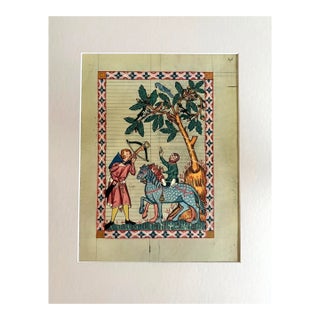 Vintage Print from the 14th c. Codex Manesse in 14x18 Mat: "Kol von Nüssen", EUC For Sale