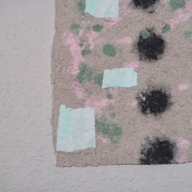 Contemporary Abstract Fiber Base Mixed Media Painting With Geometric Forms in Soft Pink, Mint, and Black by Casey R Klein For Sale - Image 17 of 17