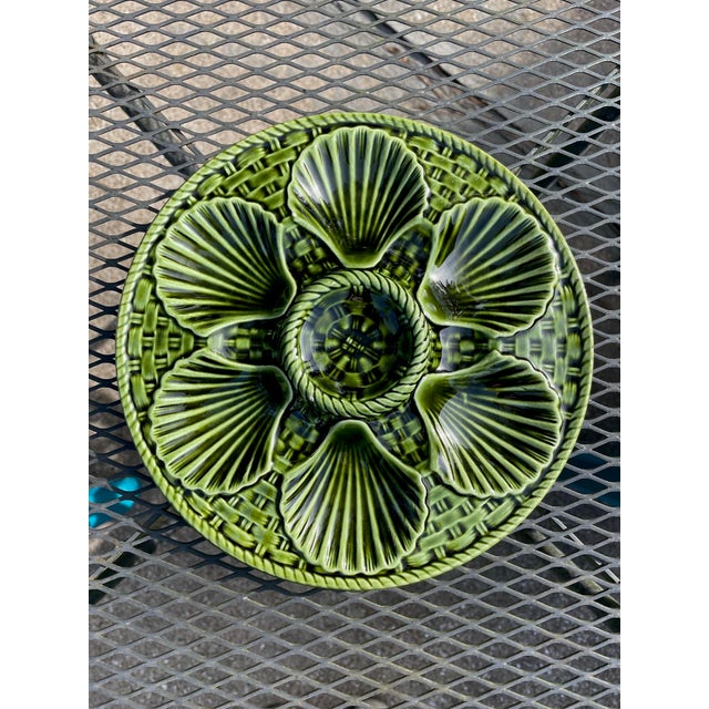 French Longchamp Green Majolica Oyster Plate, Circa 1920s For Sale - Image 12 of 12